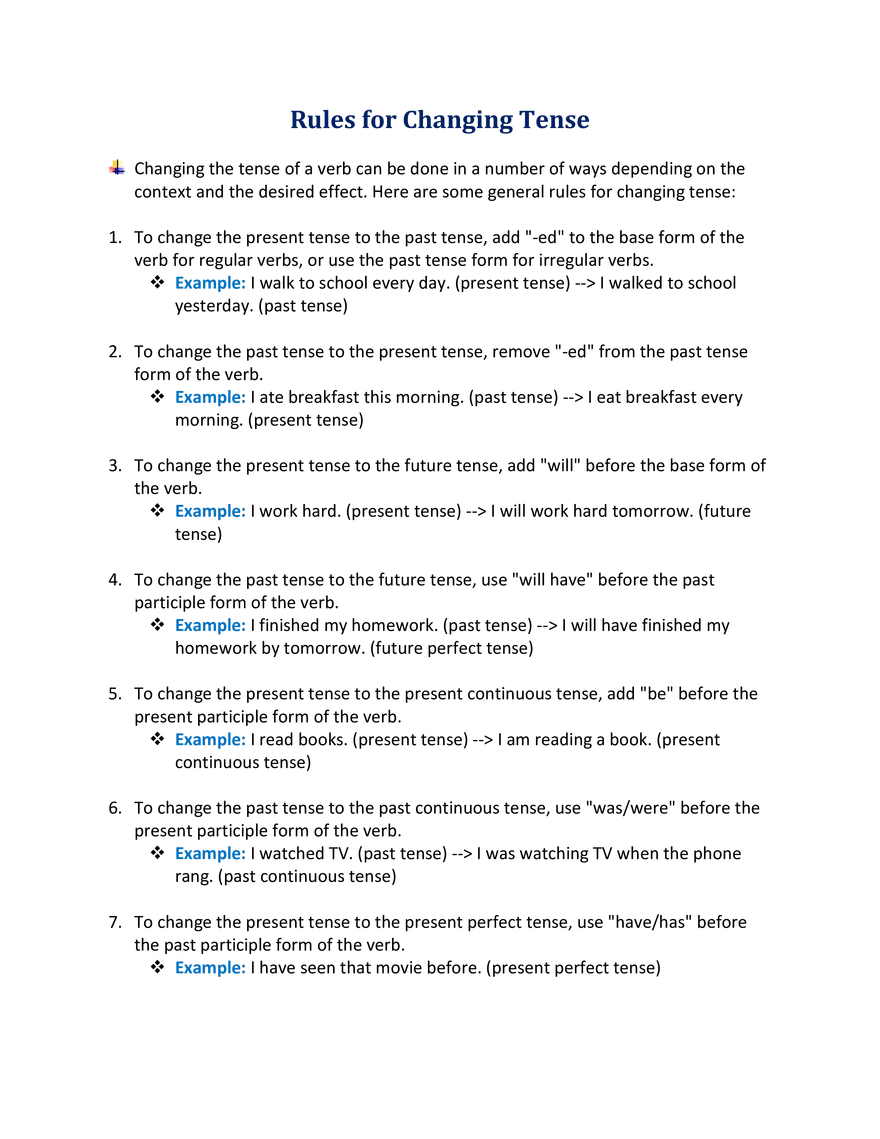 Rules for Changing Tense - Page 1