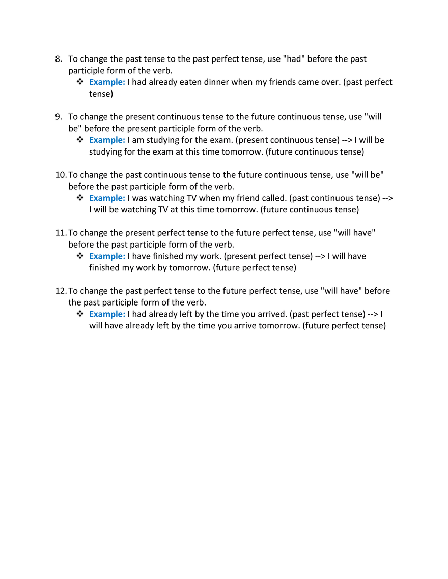 Rules for Changing Tense - Page 2