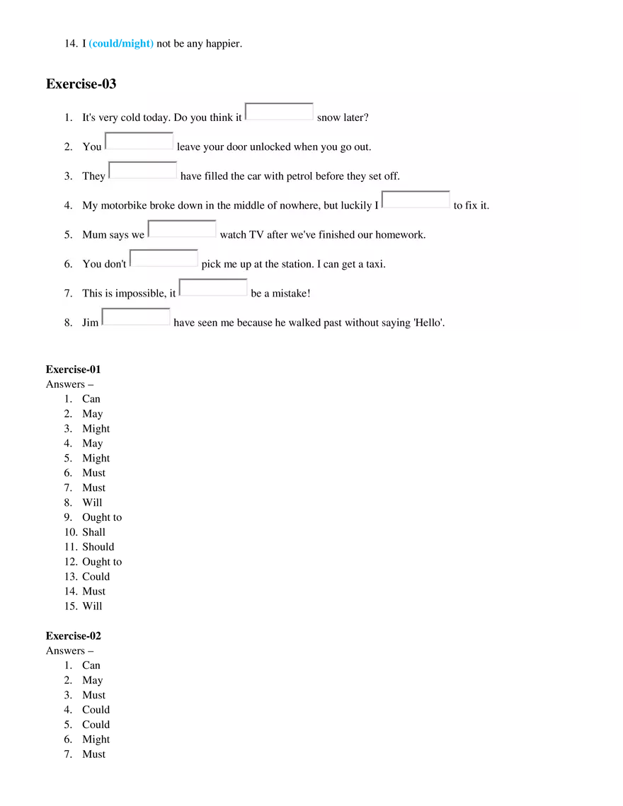 Modal Verbs Exercises - Page 2