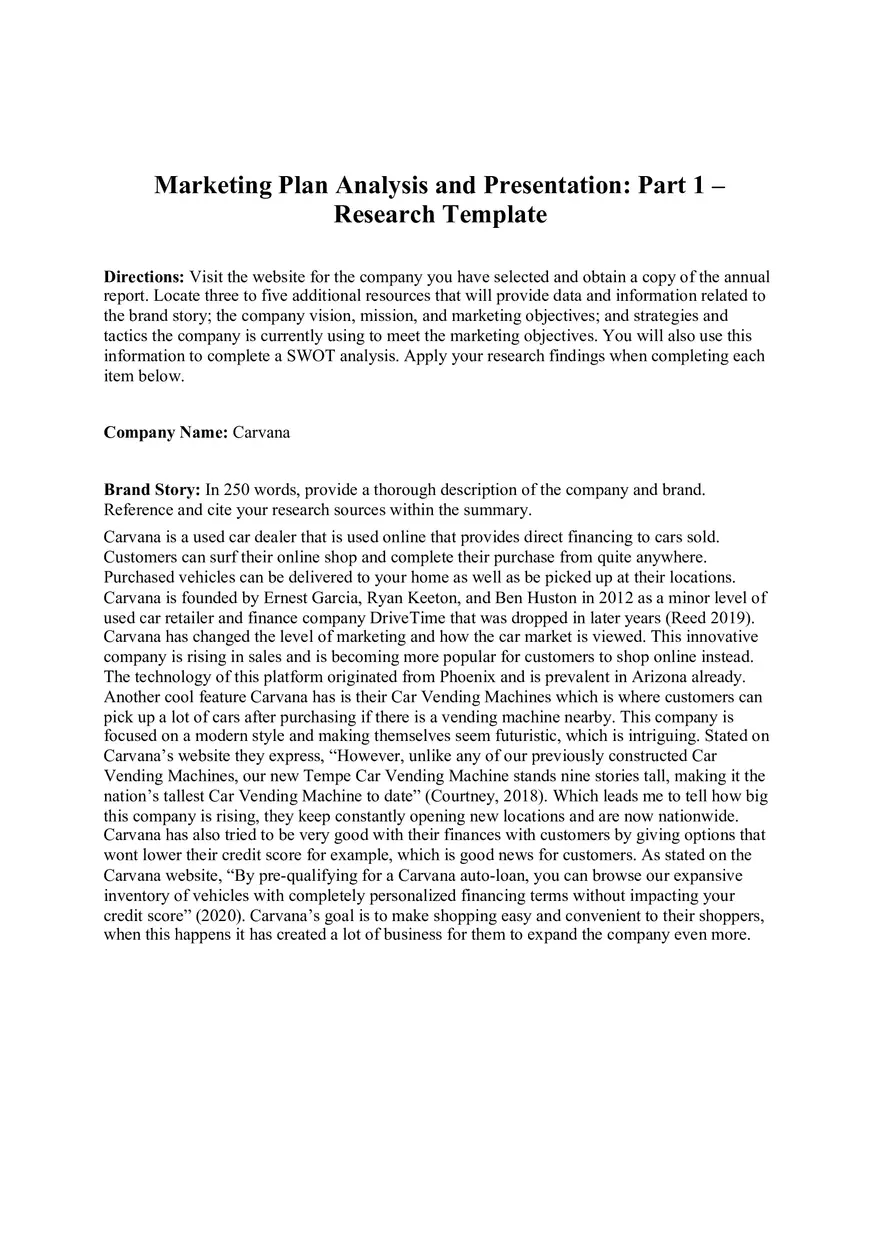 Marketing Plan Analysis and Presentation Carvana - Page 1