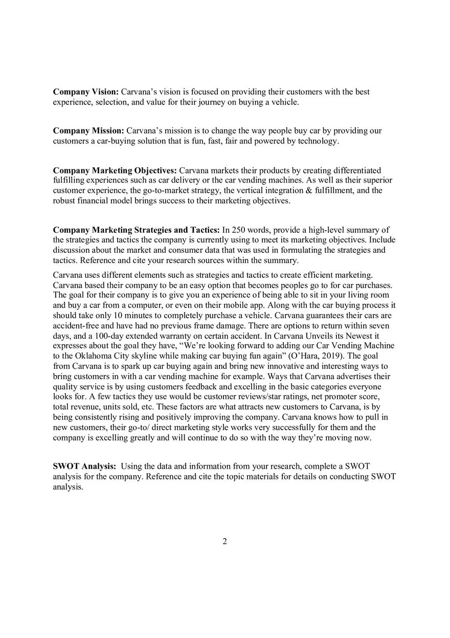 Marketing Plan Analysis and Presentation Carvana - Page 2