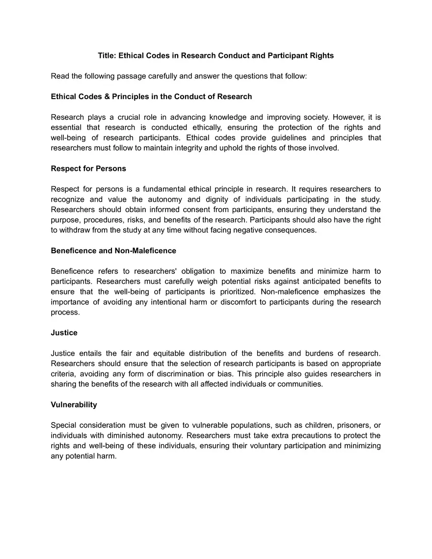 Ethical Codes in Research Conduct and Participant Rights - Page 1