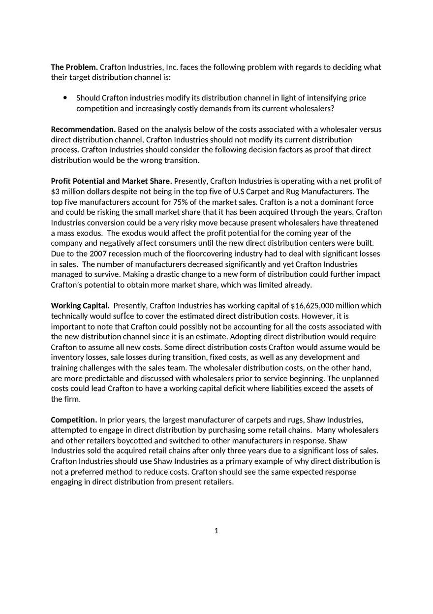Individual Case Summary forCrafton Industries, Inc. - Page 1