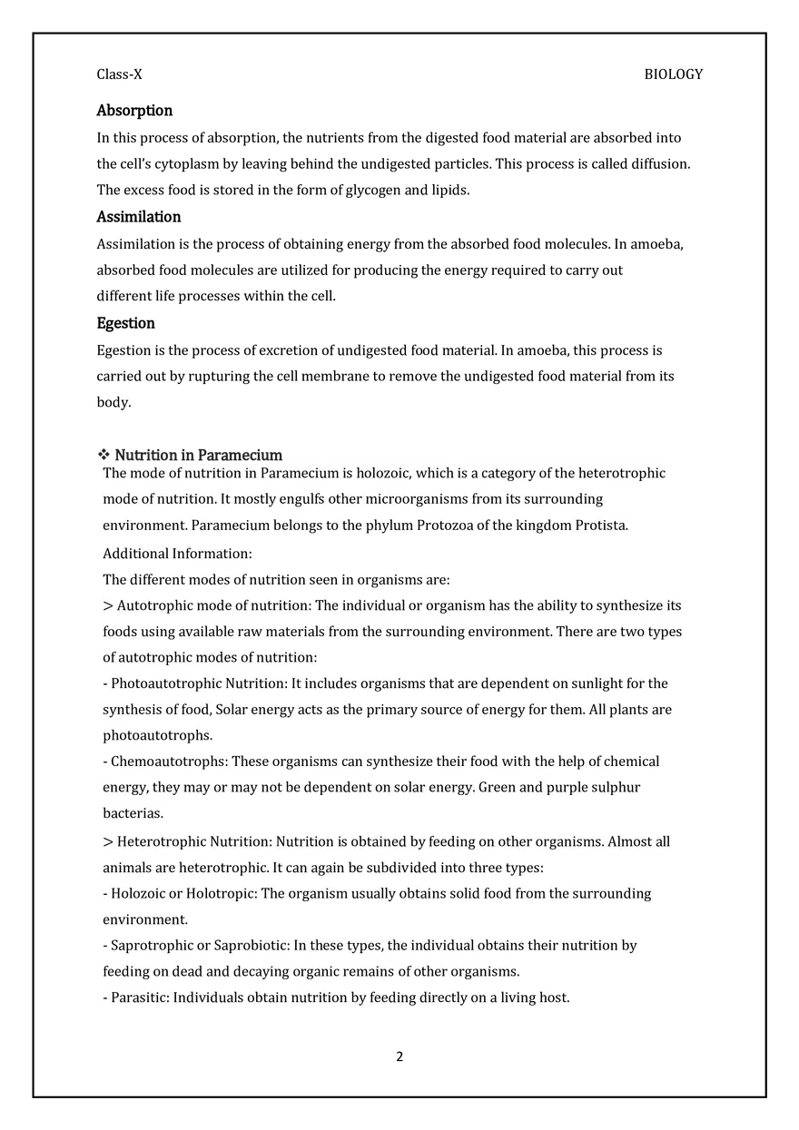 Nutrition in Amoeba & Paramecium - Page 2
