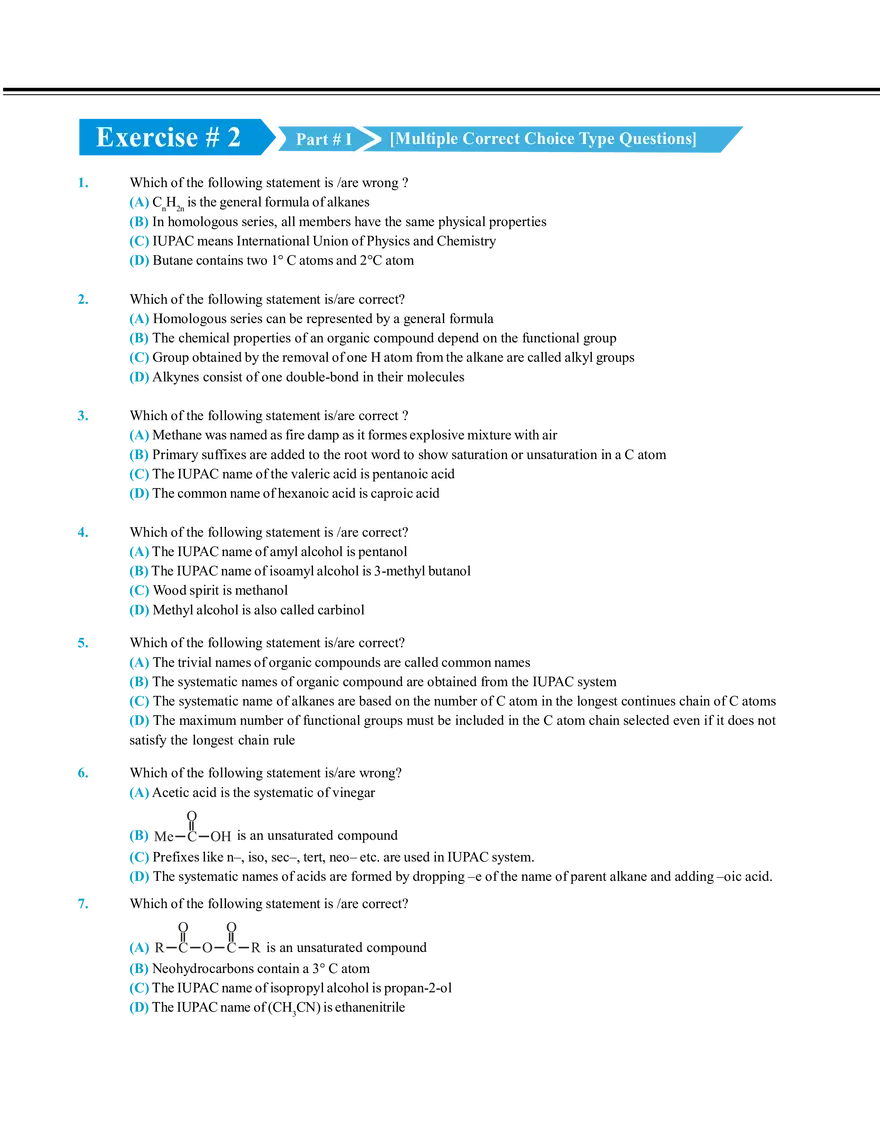 Nomenclature of Organic Compound Exercise # 2 - Page 1
