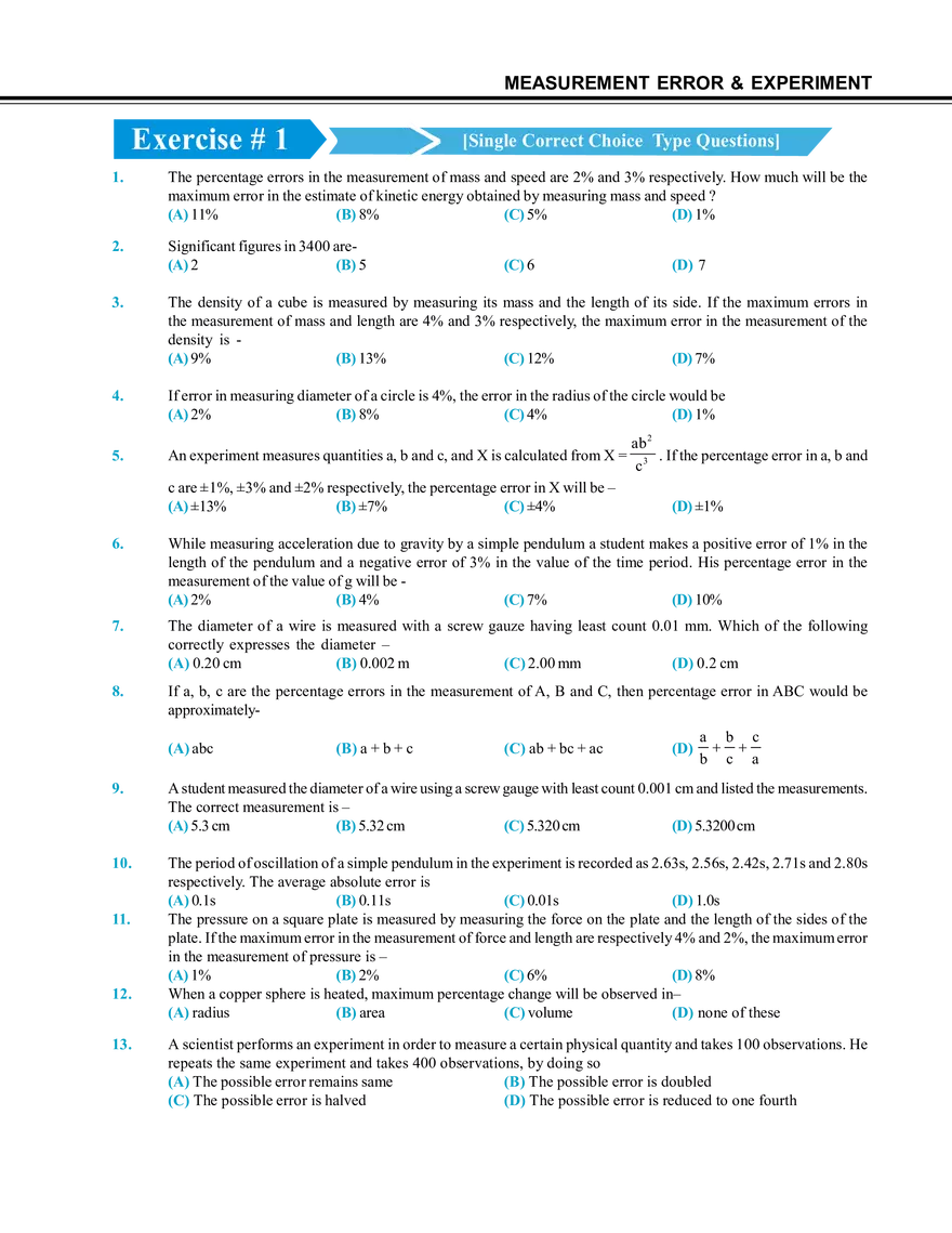 Measurement Error & Experiment Exercise # 1 - Page 1