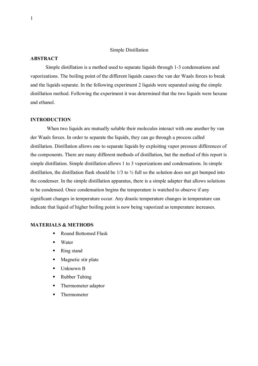 Simple Distillation Lab - Page 1