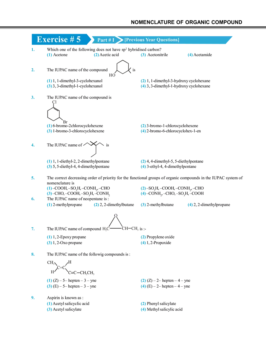 Nomenclature of Organic Compound Exercise # 5 - Page 1
