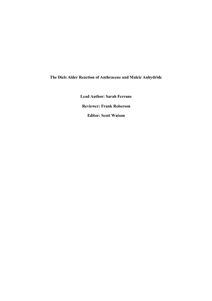 The Diels Alder Reaction of Anthracene and Maleic Anhydride - Page 1