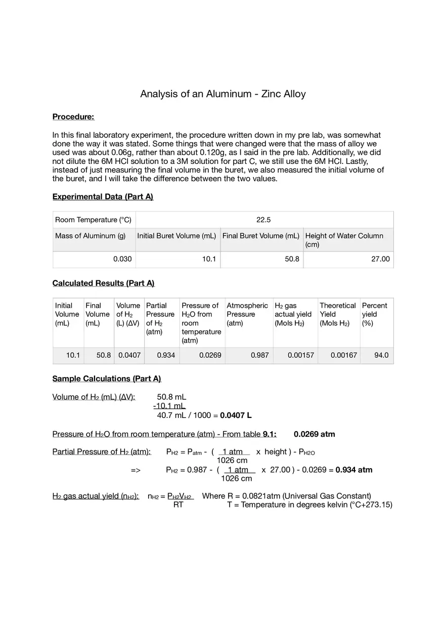 Analysis of an Aluminum - Zinc Alloy - Page 1