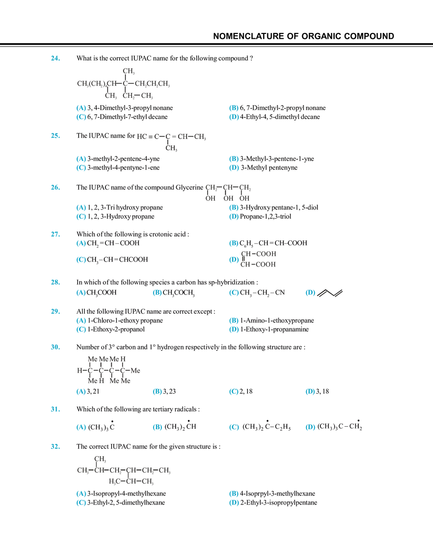 Nomenclature of Organic Compound Exercise # 1 - Page 3