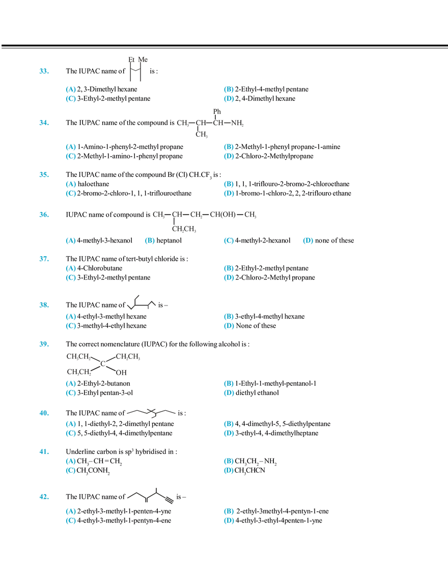 Nomenclature of Organic Compound Exercise # 1 - Page 4