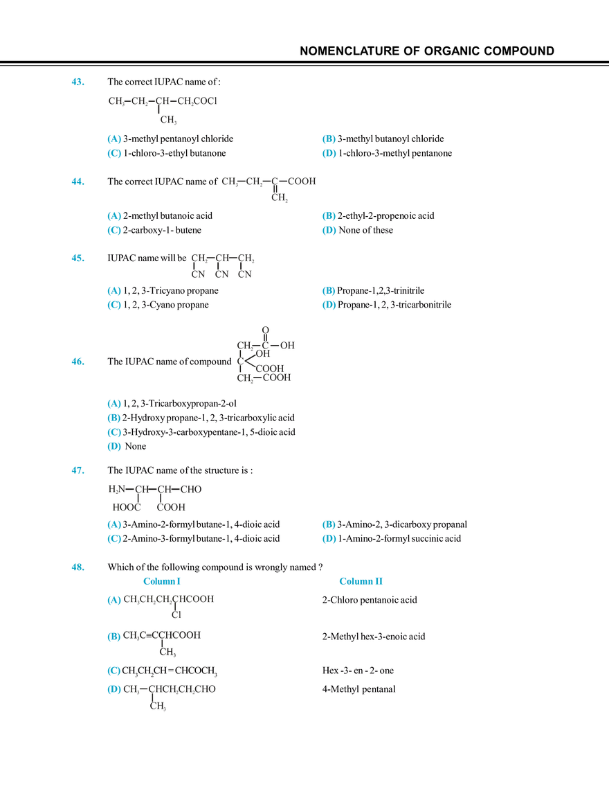 Nomenclature of Organic Compound Exercise # 1 - Page 5