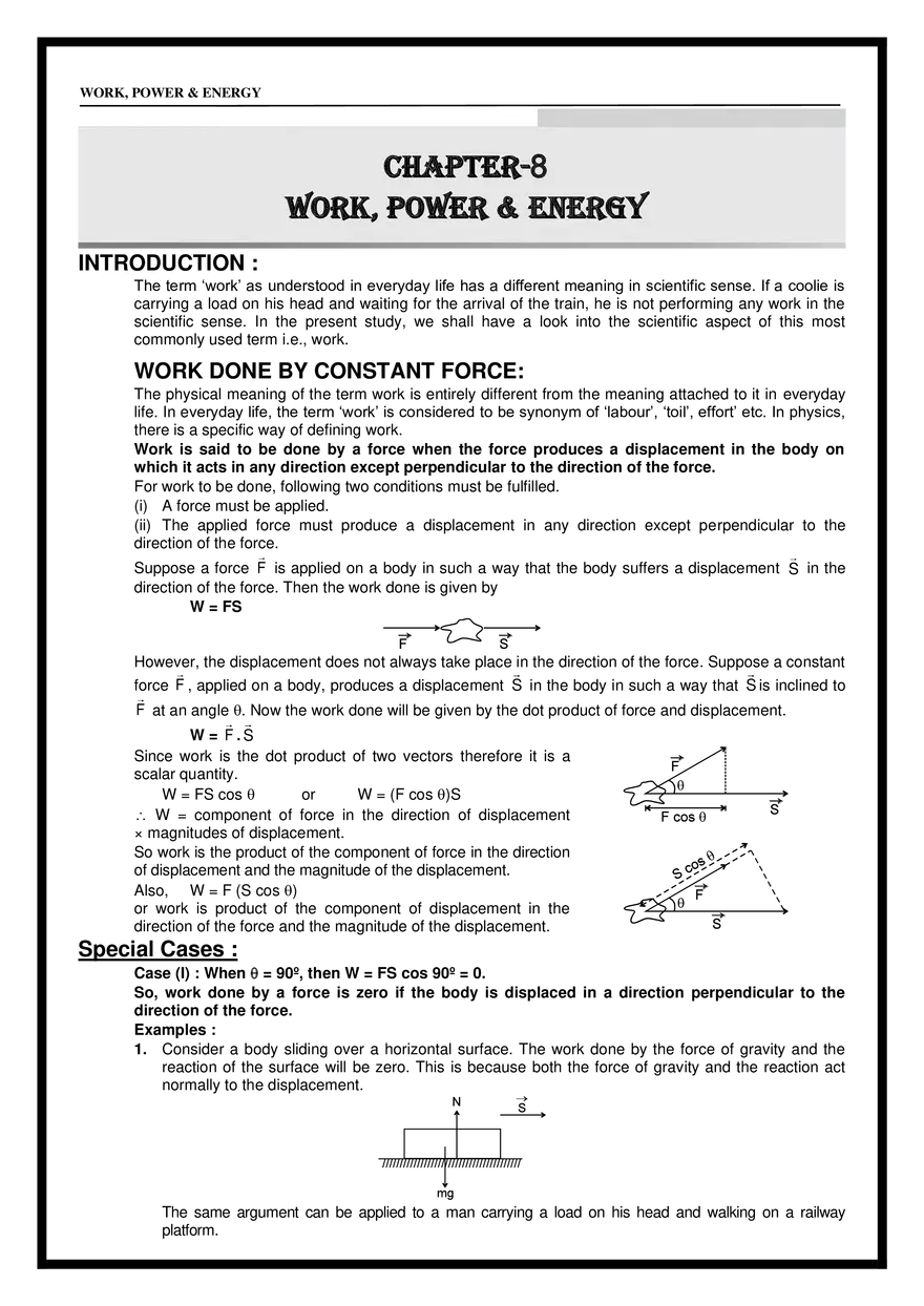 Chapter 8 Work, Power & Energy - Page 1