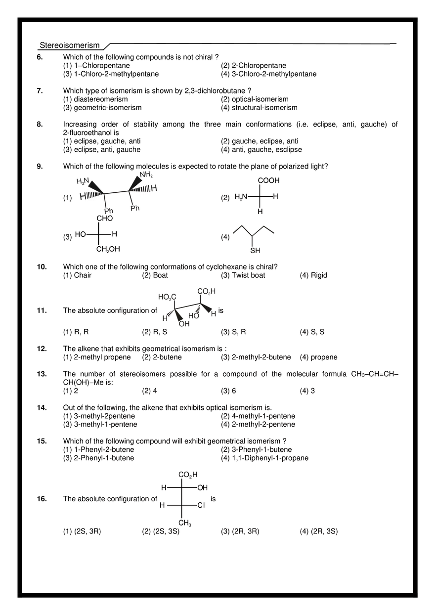 Stereoisomerism Exercises - Page 18