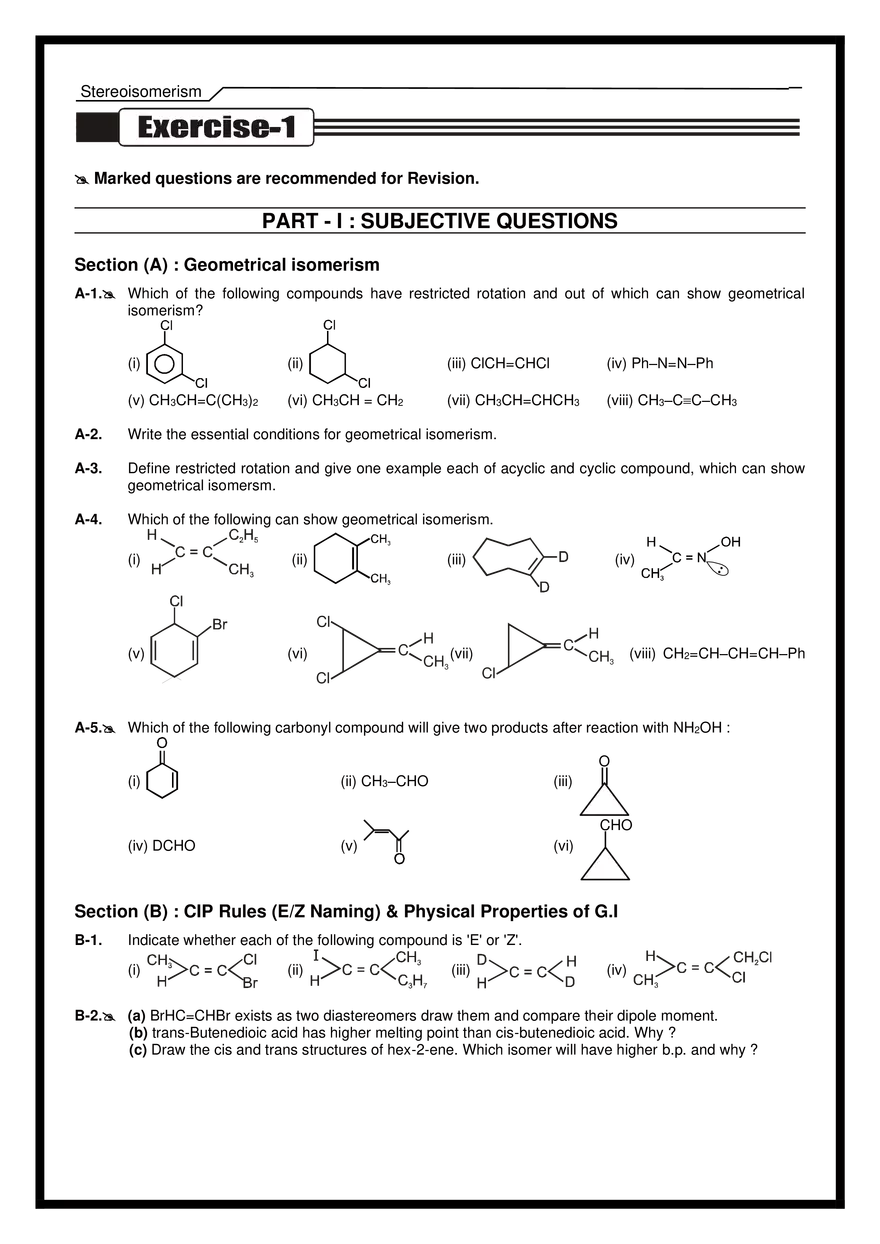 Stereoisomerism Exercises - Page 1