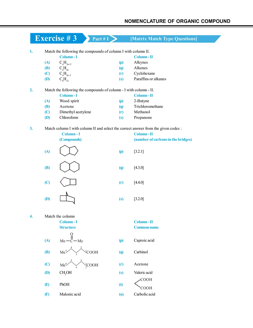Nomenclature of Organic Compound Exercise # 3 - Page 1
