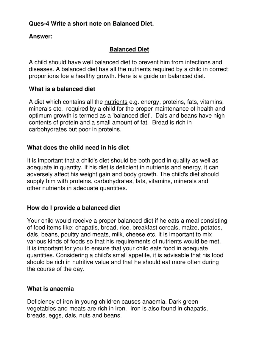 Ques 4 Write a Short Note on Balanced Diet - Page 1