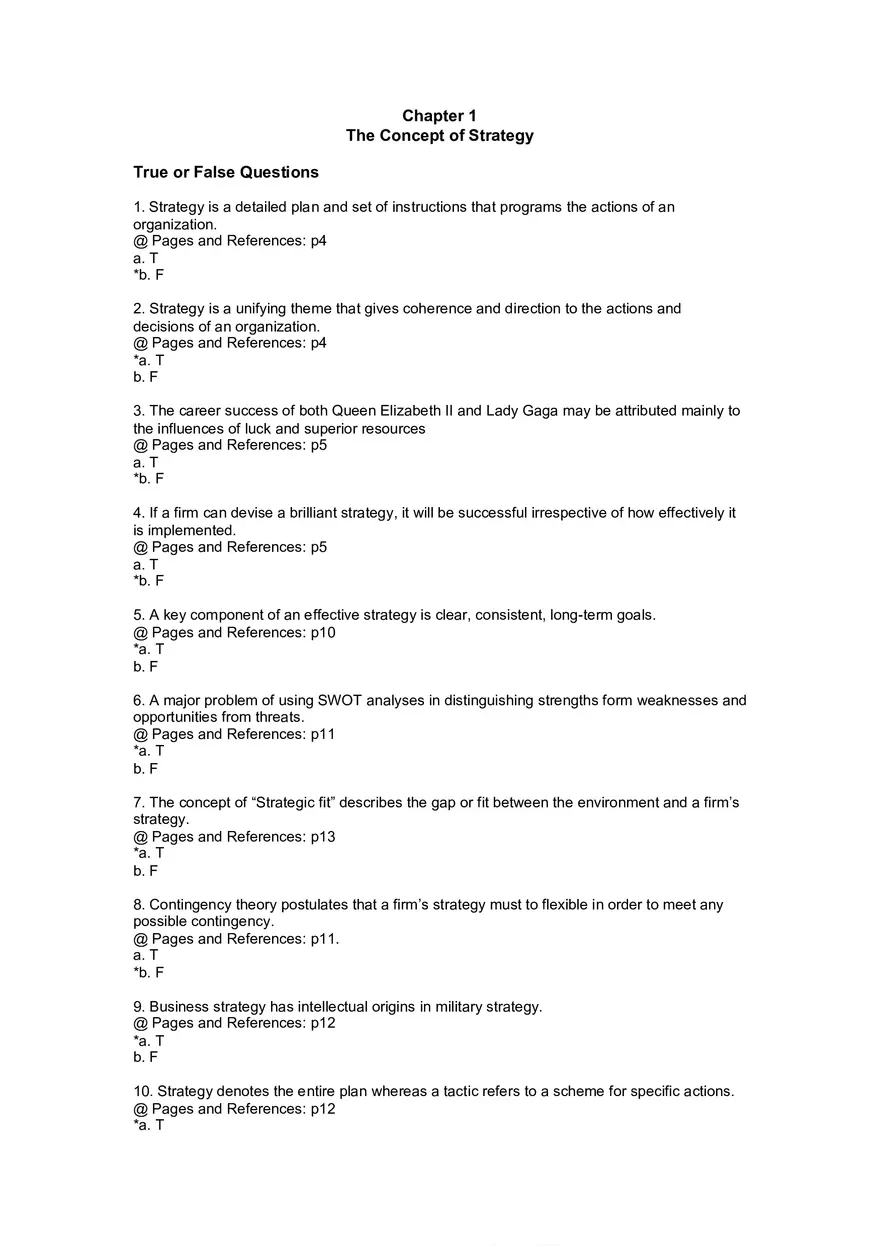 Chapter 1 The Concept of Strategy True False - Page 1