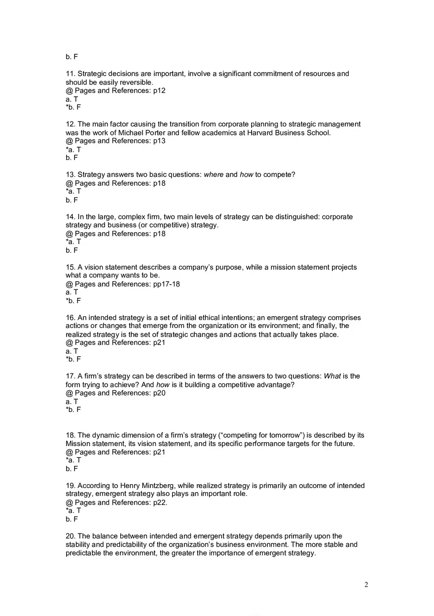 Chapter 1 The Concept of Strategy True False - Page 2