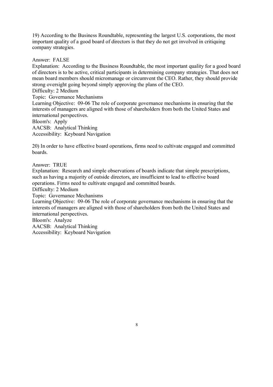 Chapter 9  Strategic Control and Corporate Governance True False - Page 8
