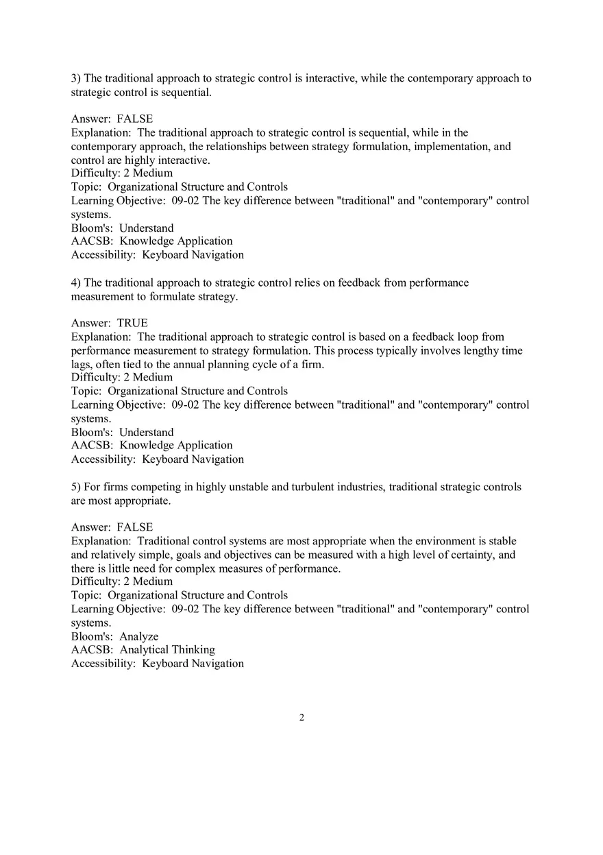 Chapter 9  Strategic Control and Corporate Governance True False - Page 2