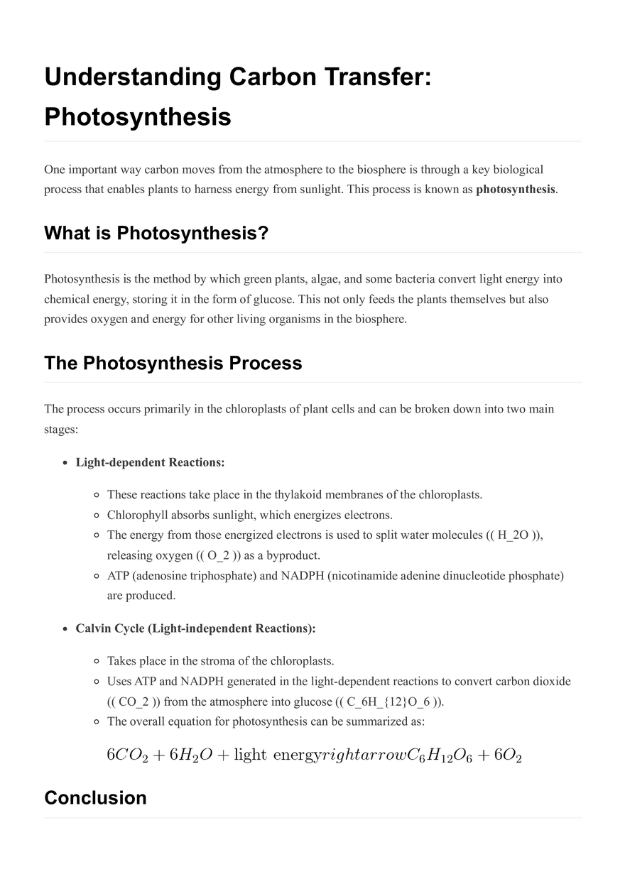 Understanding Carbon Transfer: Photosynthesis - Page 1