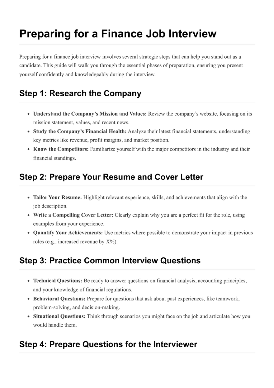 Preparing for a Finance Job Interview - Page 1