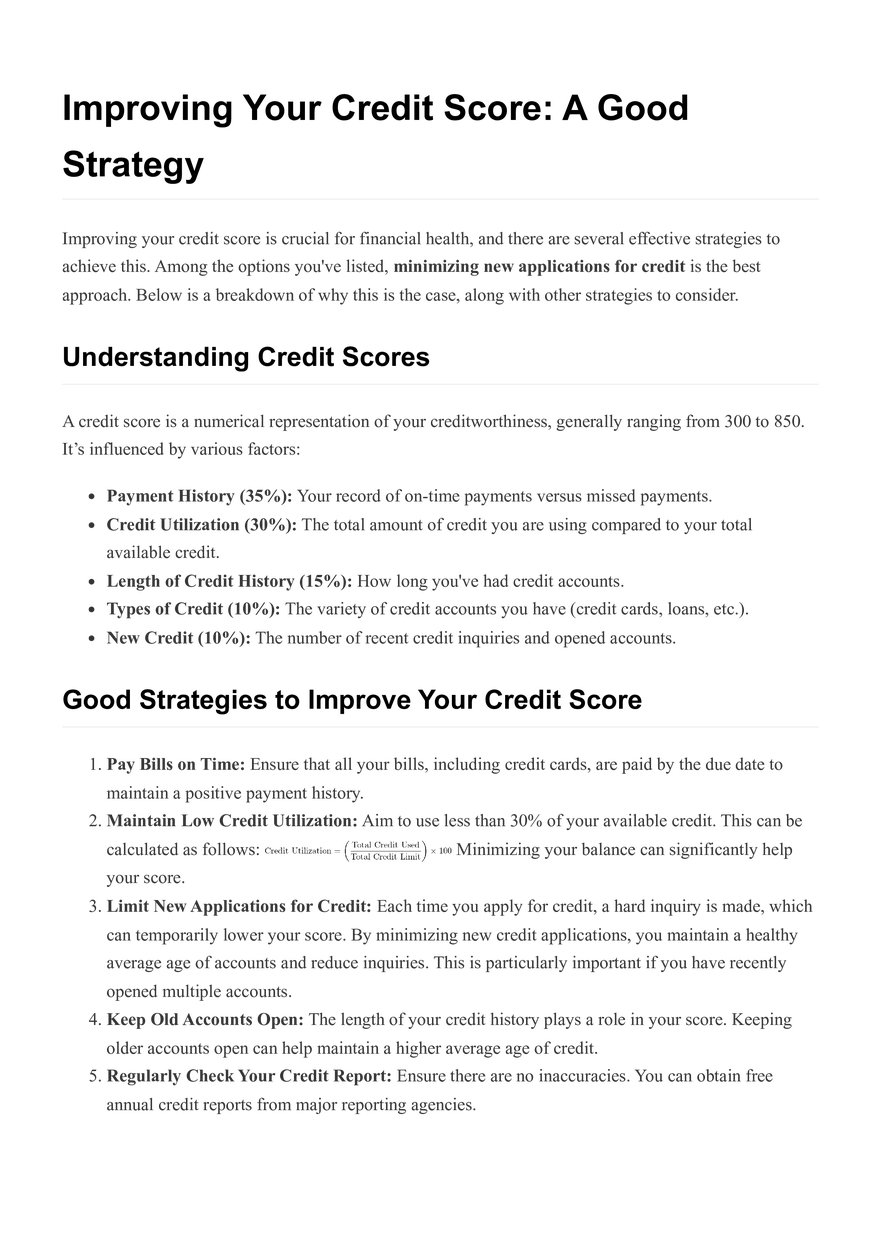 Improving Your Credit Score: A Good Strategy - Page 1