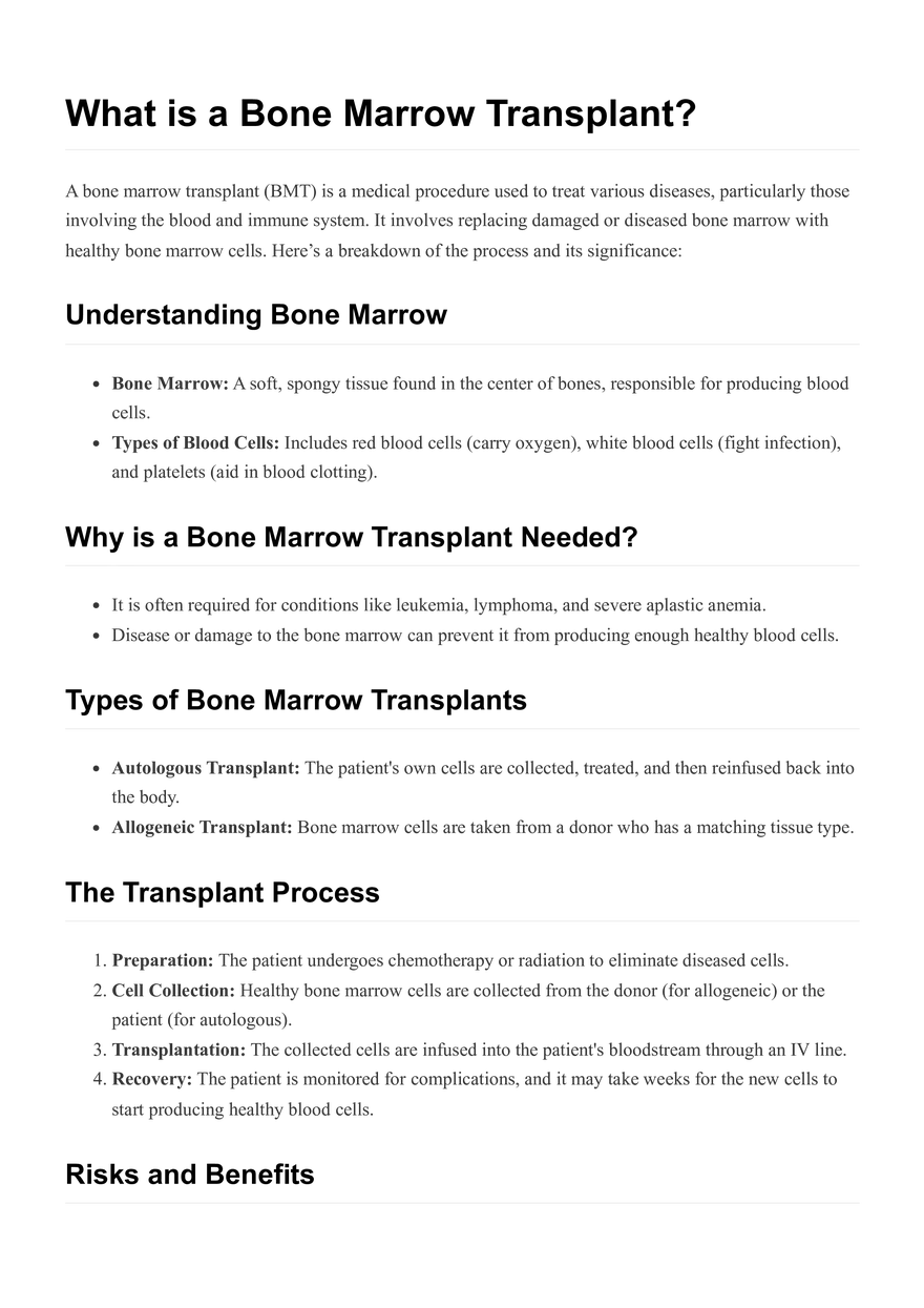 What is a Bone Marrow Transplant? - Page 1