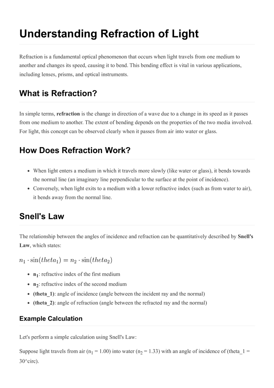 Understanding Refraction of Light - Page 1