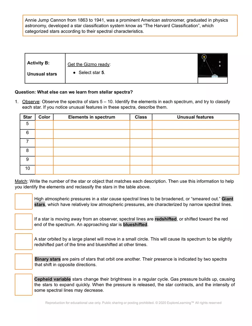 Student Exploration: Star Spectra - Page 3