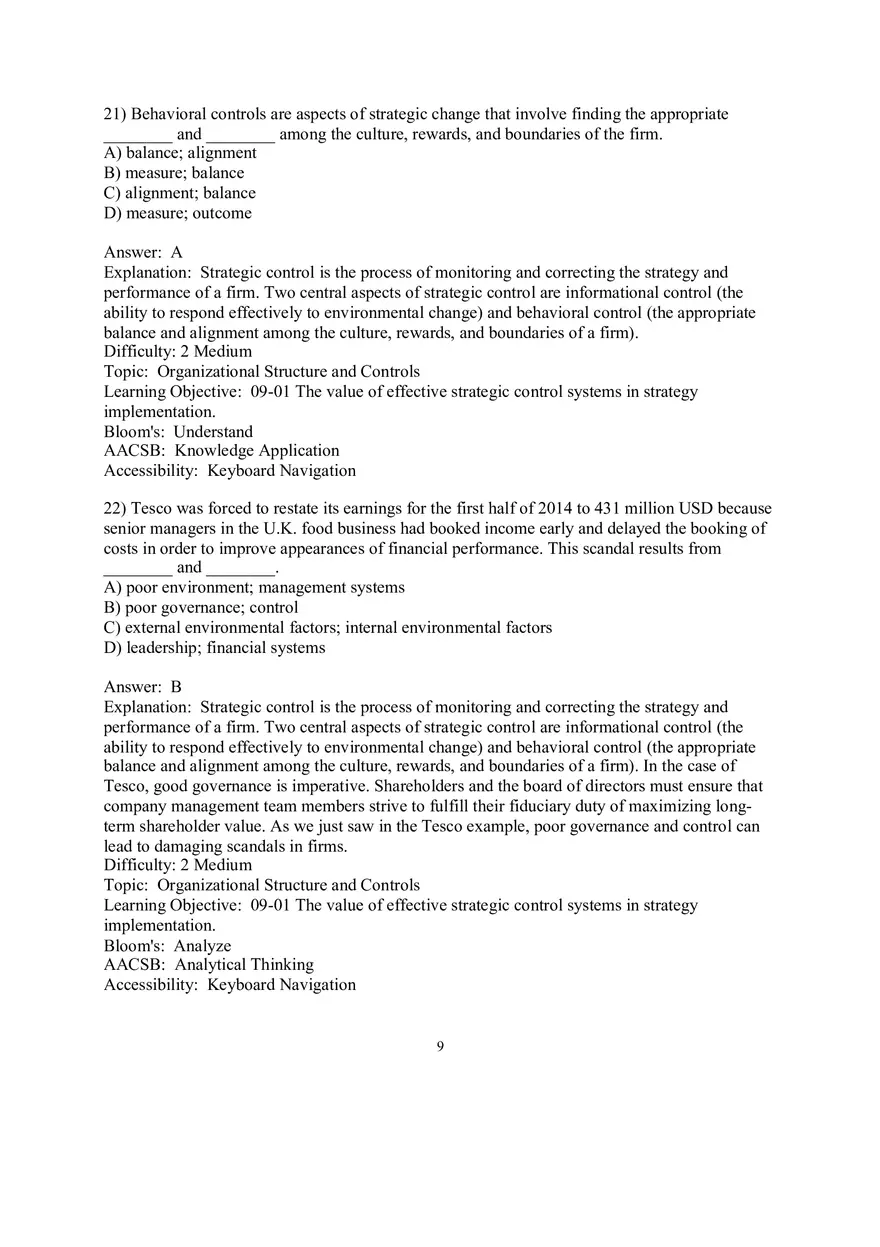 Chapter 9  Strategic Control and Corporate Governance Multiple Choice 1 - Page 1