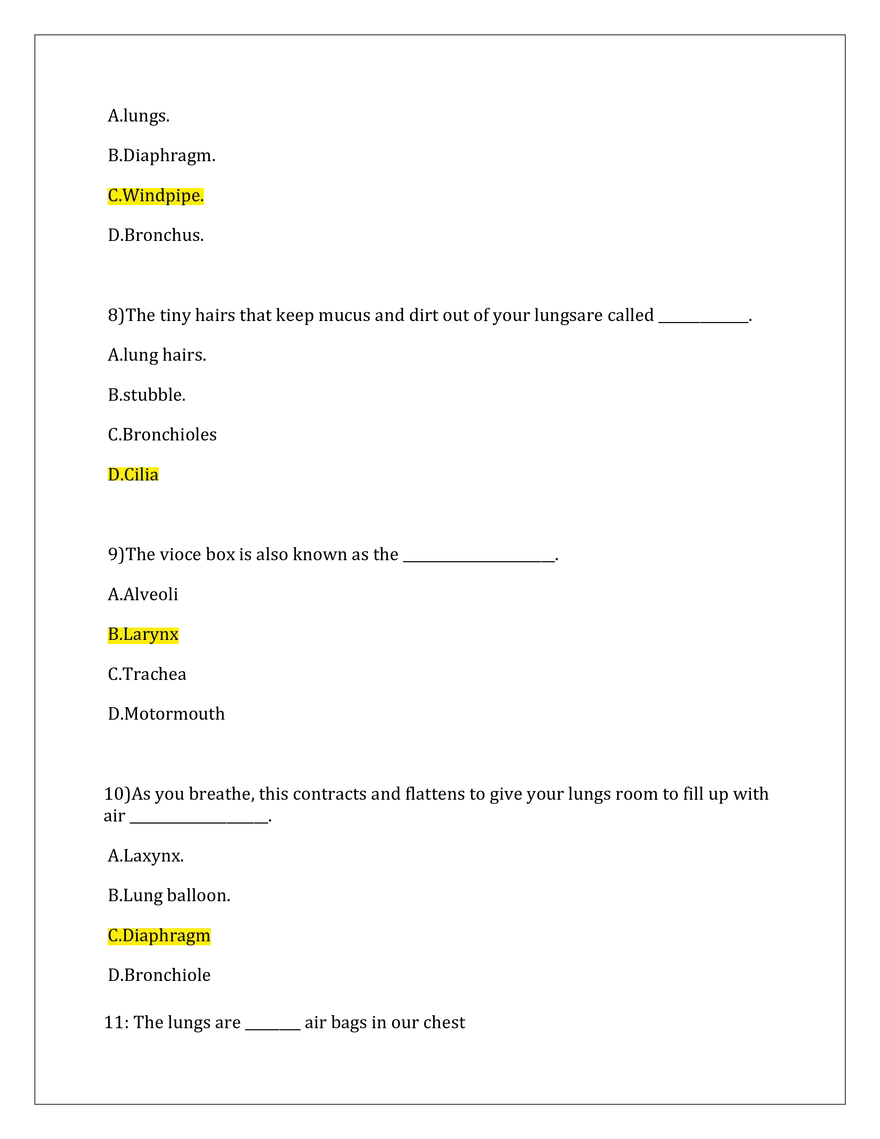 Respiration System Answers - Page 2