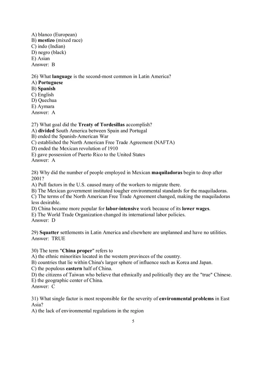 Geography Sample Exam Questions - Page 9