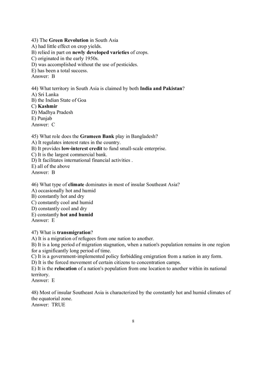 Geography Sample Exam Questions - Page 12