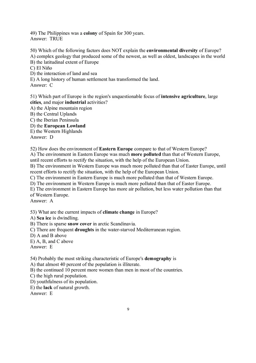 Geography Sample Exam Questions - Page 13