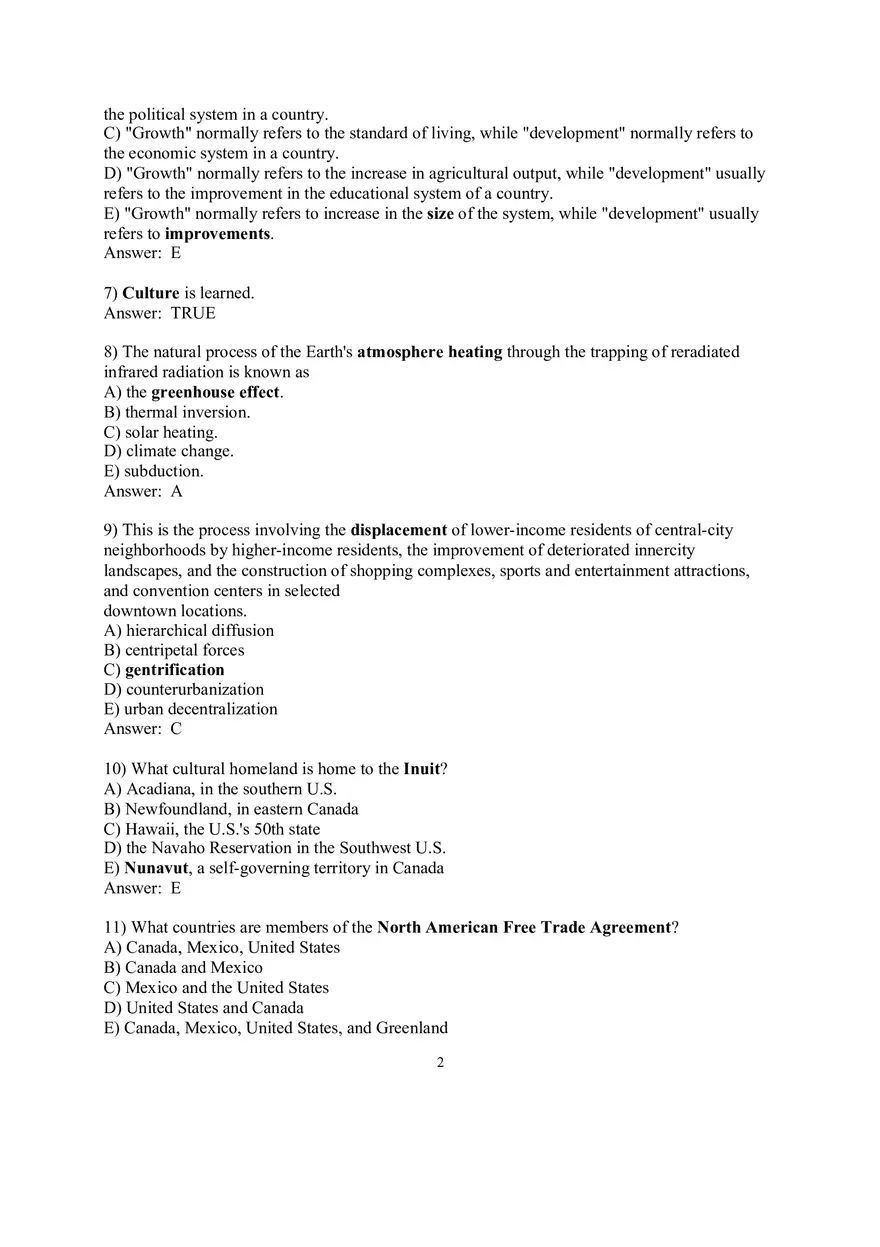 Geography Sample Exam Questions - Page 2