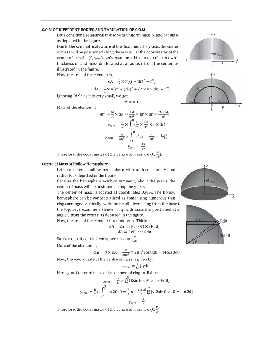 C.O.M. of Different Bodies and Tabulation of C.O.M. - Page 1