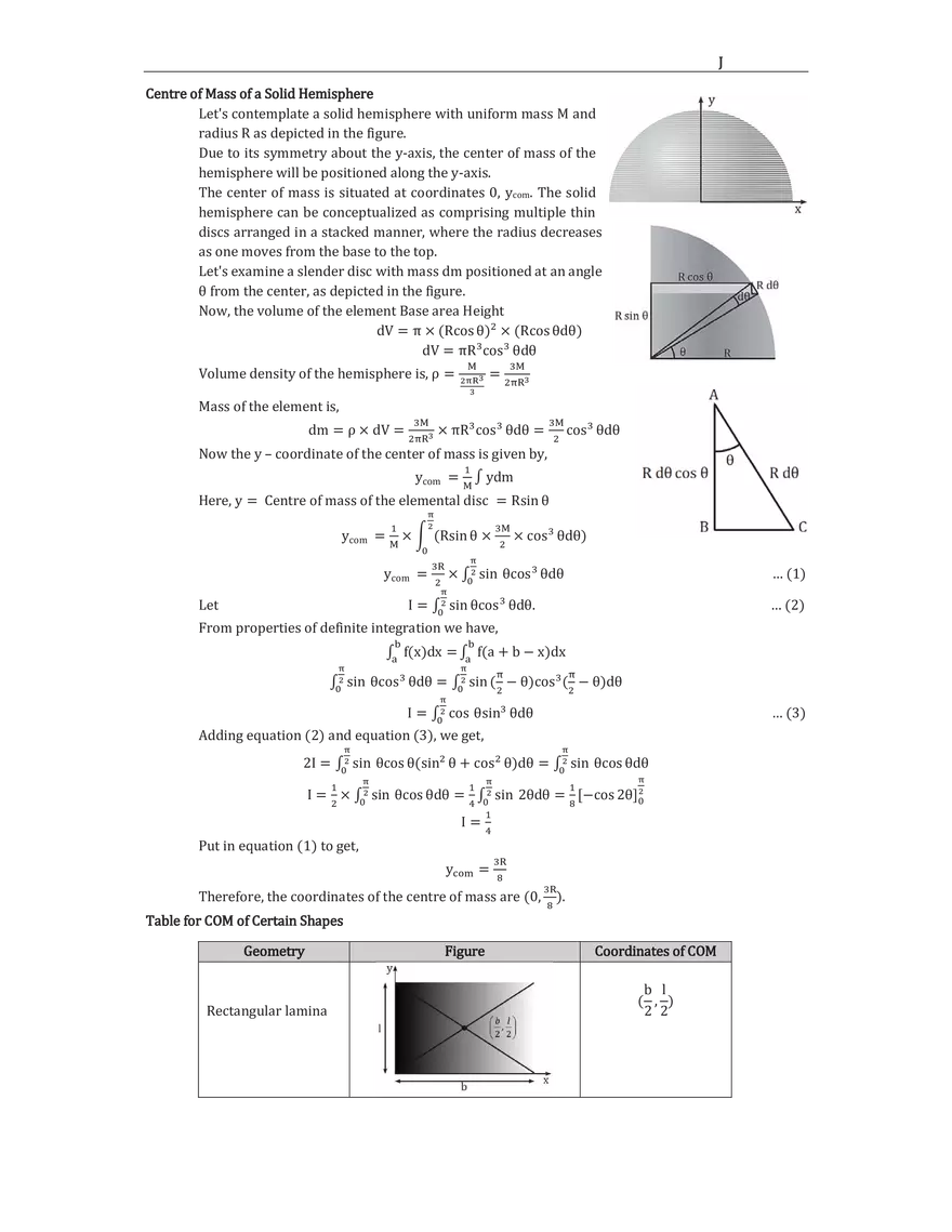 C.O.M. of Different Bodies and Tabulation of C.O.M. - Page 2