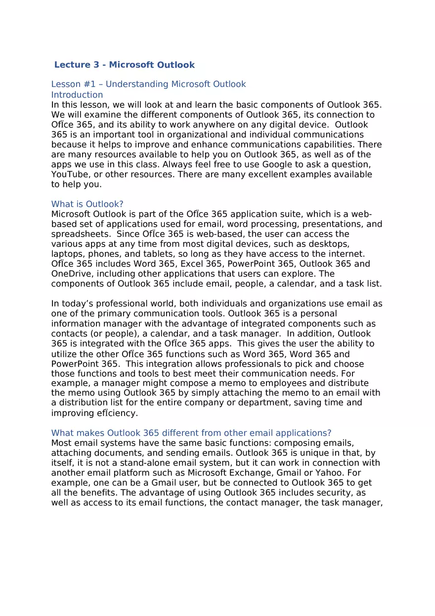 Lecture 3 - Microsoft Outlook - Page 1