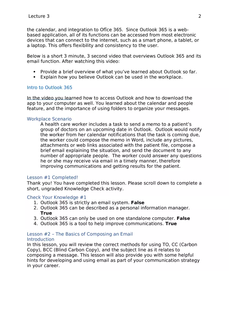 Lecture 3 - Microsoft Outlook - Page 2