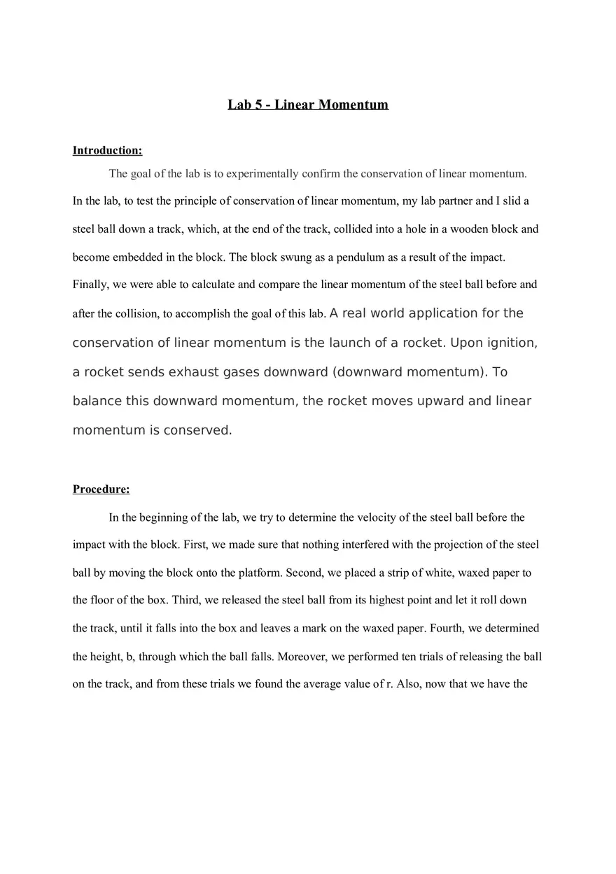 Lab 5 - Linear Momentum - Page 1