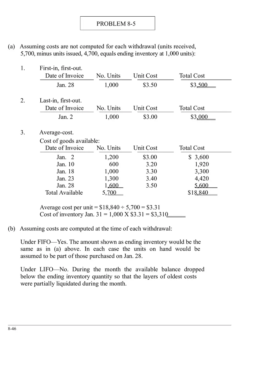 Ch. 8 Valuation of Inventories  A Cost - Basis Approach Solutions Problem 8-5 - Page 1