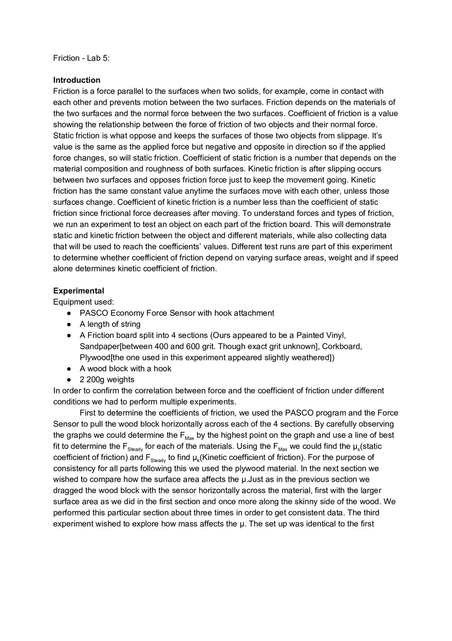Friction - Lab 5 - Page 1