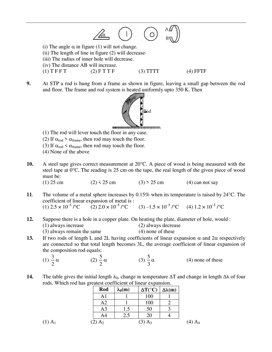 Temperature & Thermal Expansion Exercise-I - Page 2