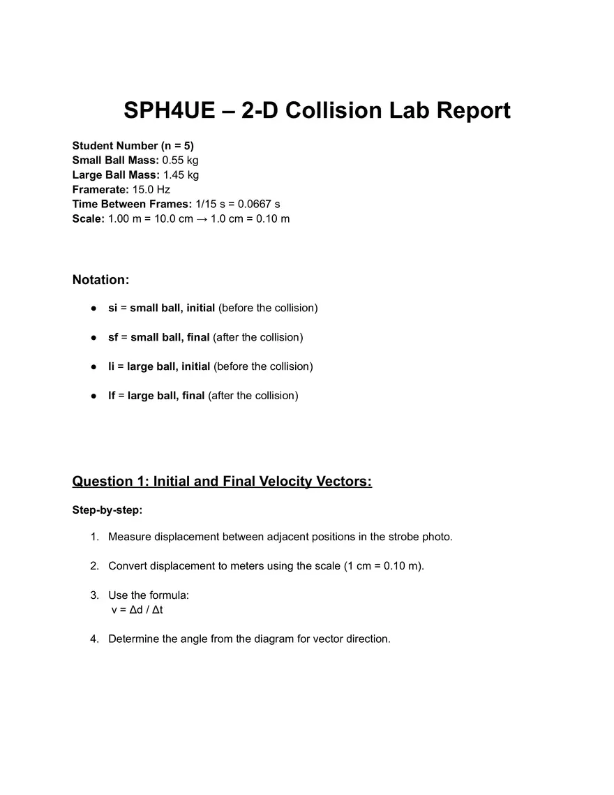2-D Collision Lab Report - Page 1