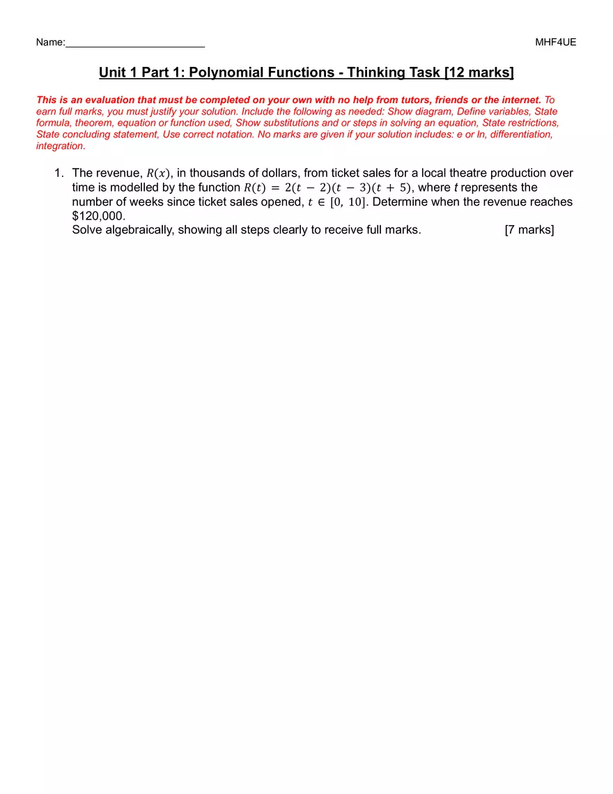 Unit 1 A1 Thinking Task - Page 1