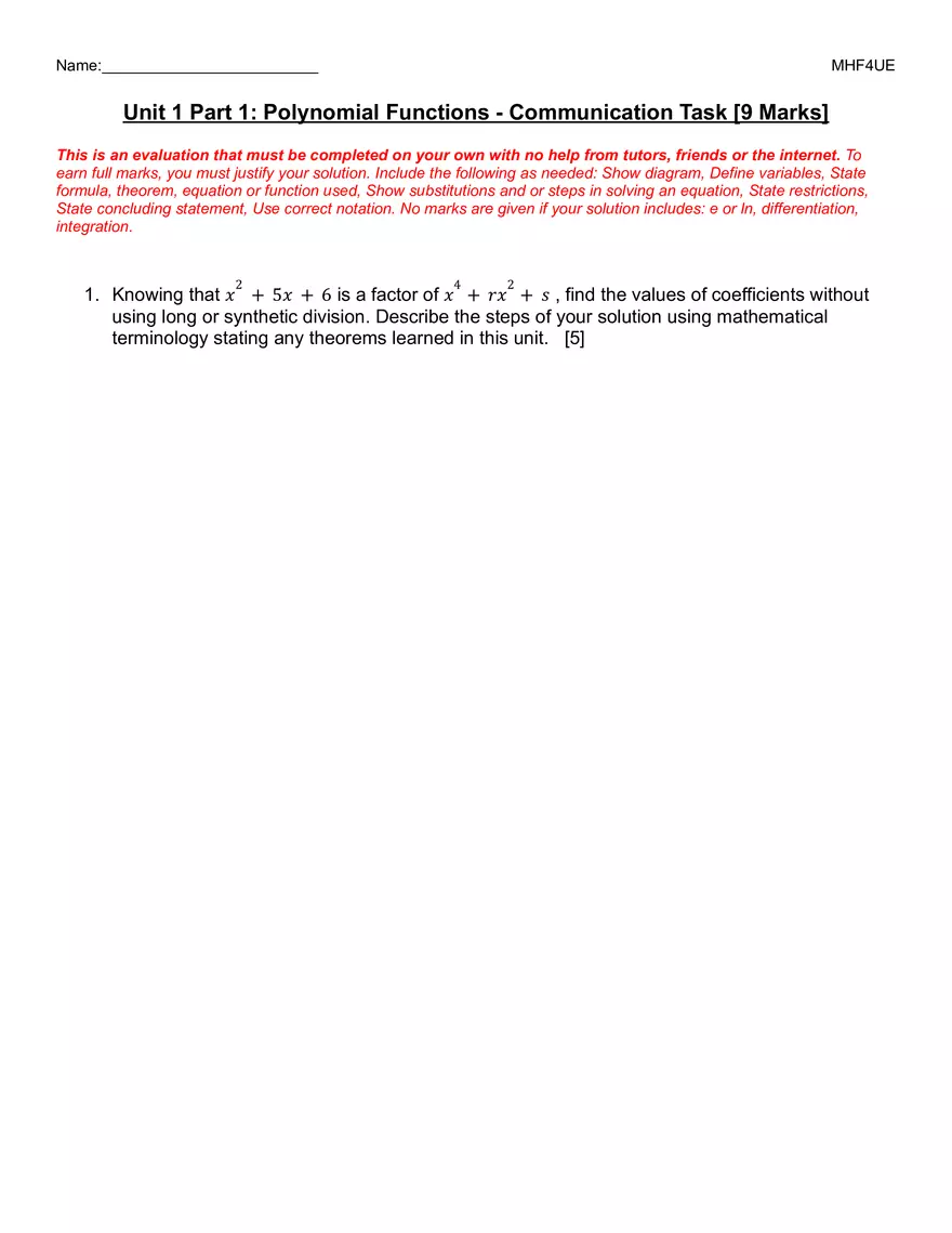 Unit 1 A1 Communication Task - Page 1