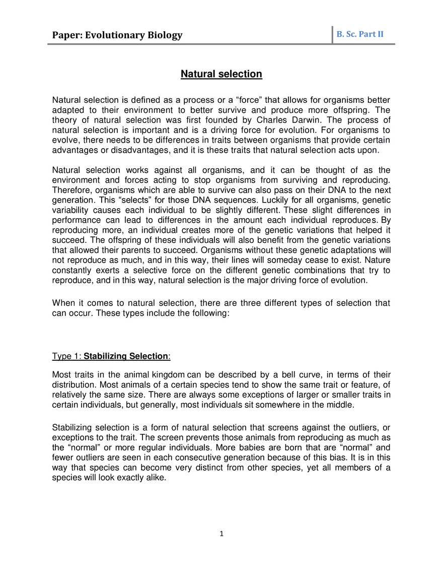 Natural Selection Academic Notes - Page 1